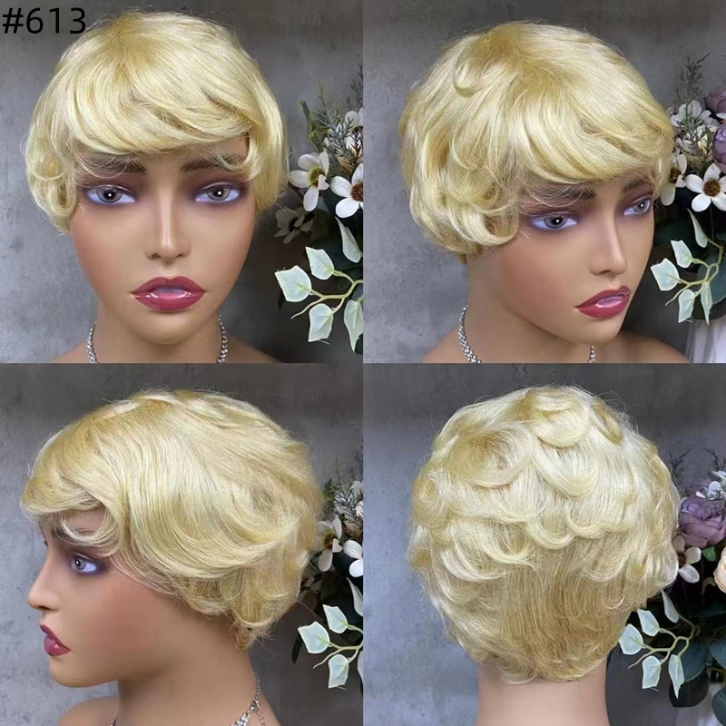 Colored Pixie Cut Human Hair Wig Full Machine-made Wig - 图片 2